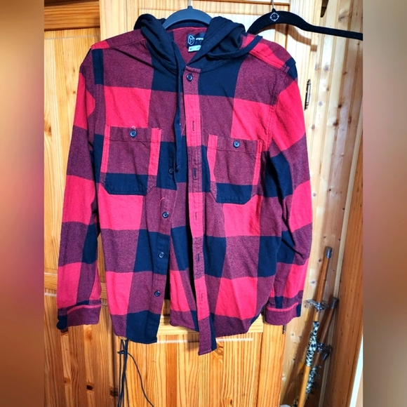 Mens plaid button hoodie - Picture 1 of 6